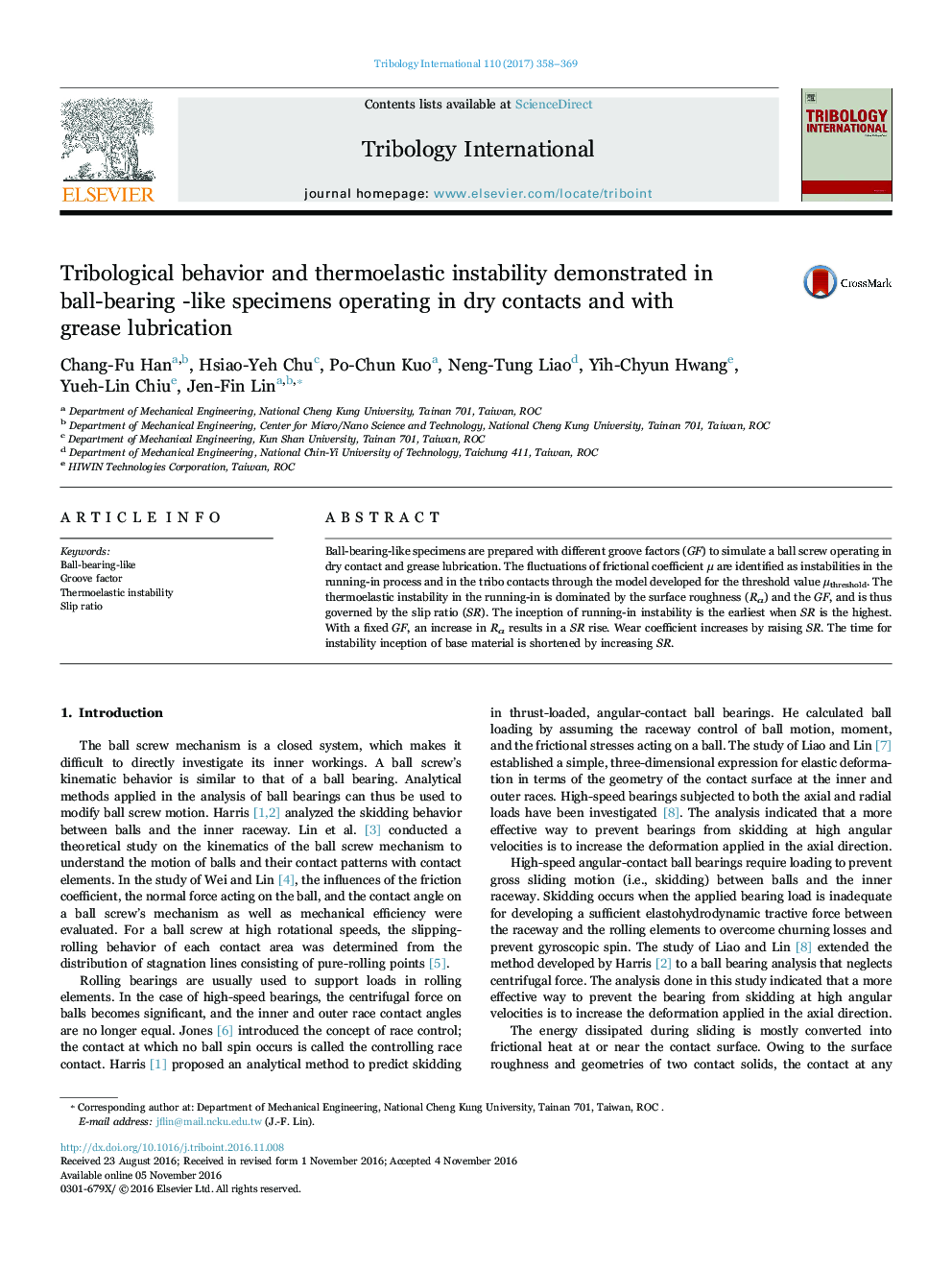 Tribological behavior and thermoelastic instability demonstrated in ball-bearing -like specimens operating in dry contacts and with grease lubrication