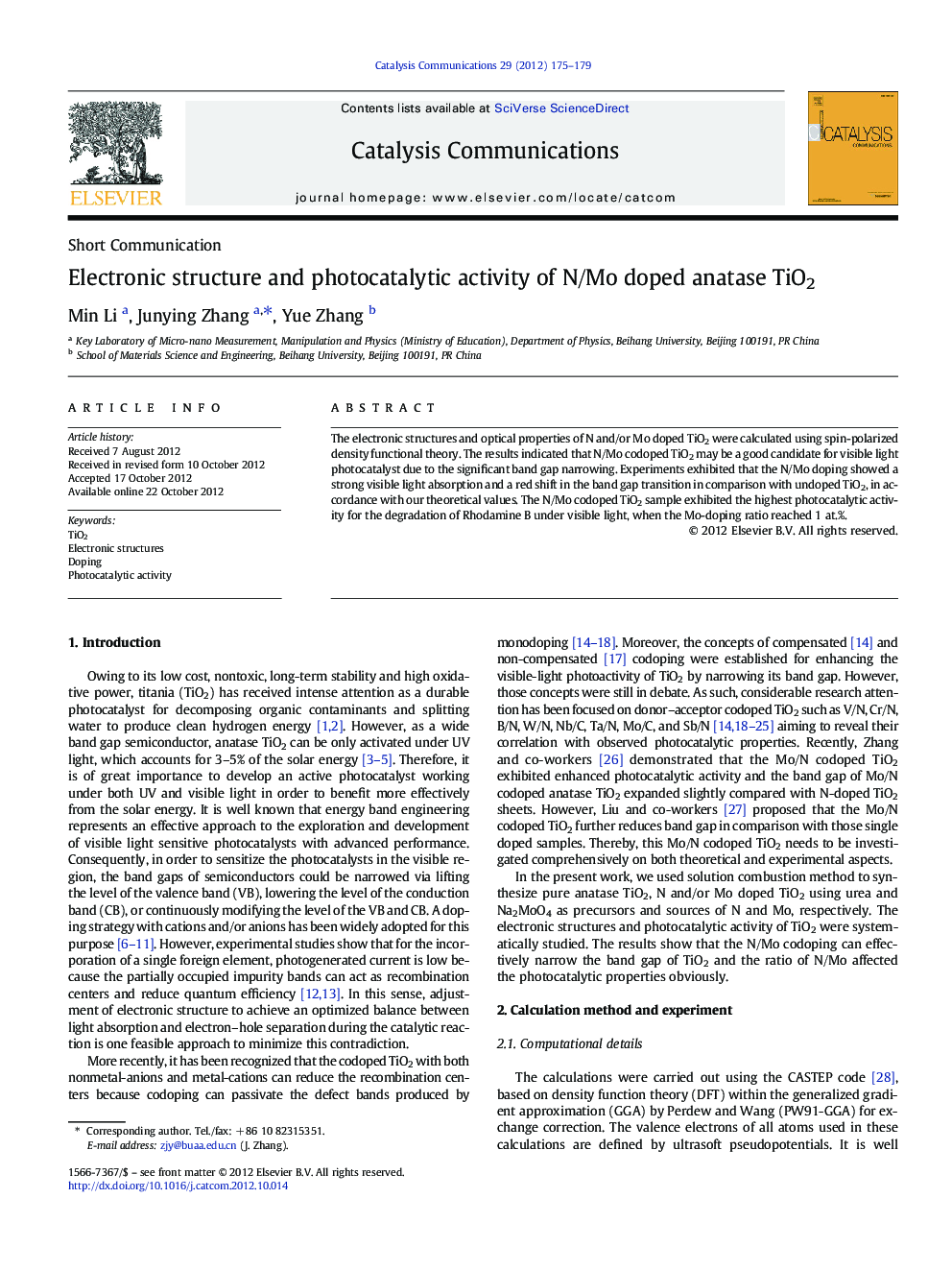 Electronic structure and photocatalytic activity of N/Mo doped anatase TiO2