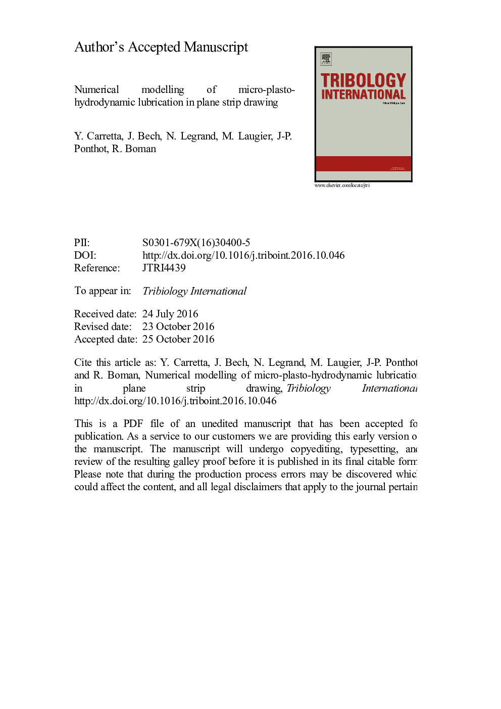 Numerical modelling of micro-plasto-hydrodynamic lubrication in plane strip drawing