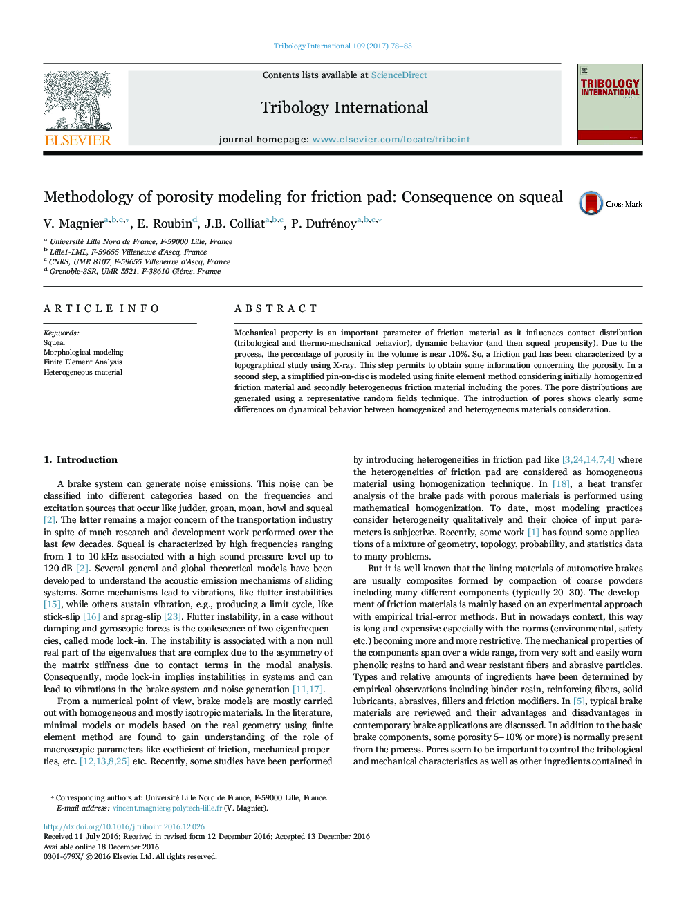 Methodology of porosity modeling for friction pad: Consequence on squeal