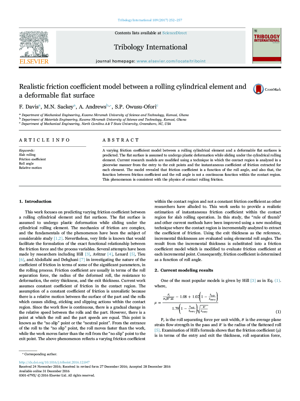 Realistic friction coefficient model between a rolling cylindrical element and a deformable flat surface