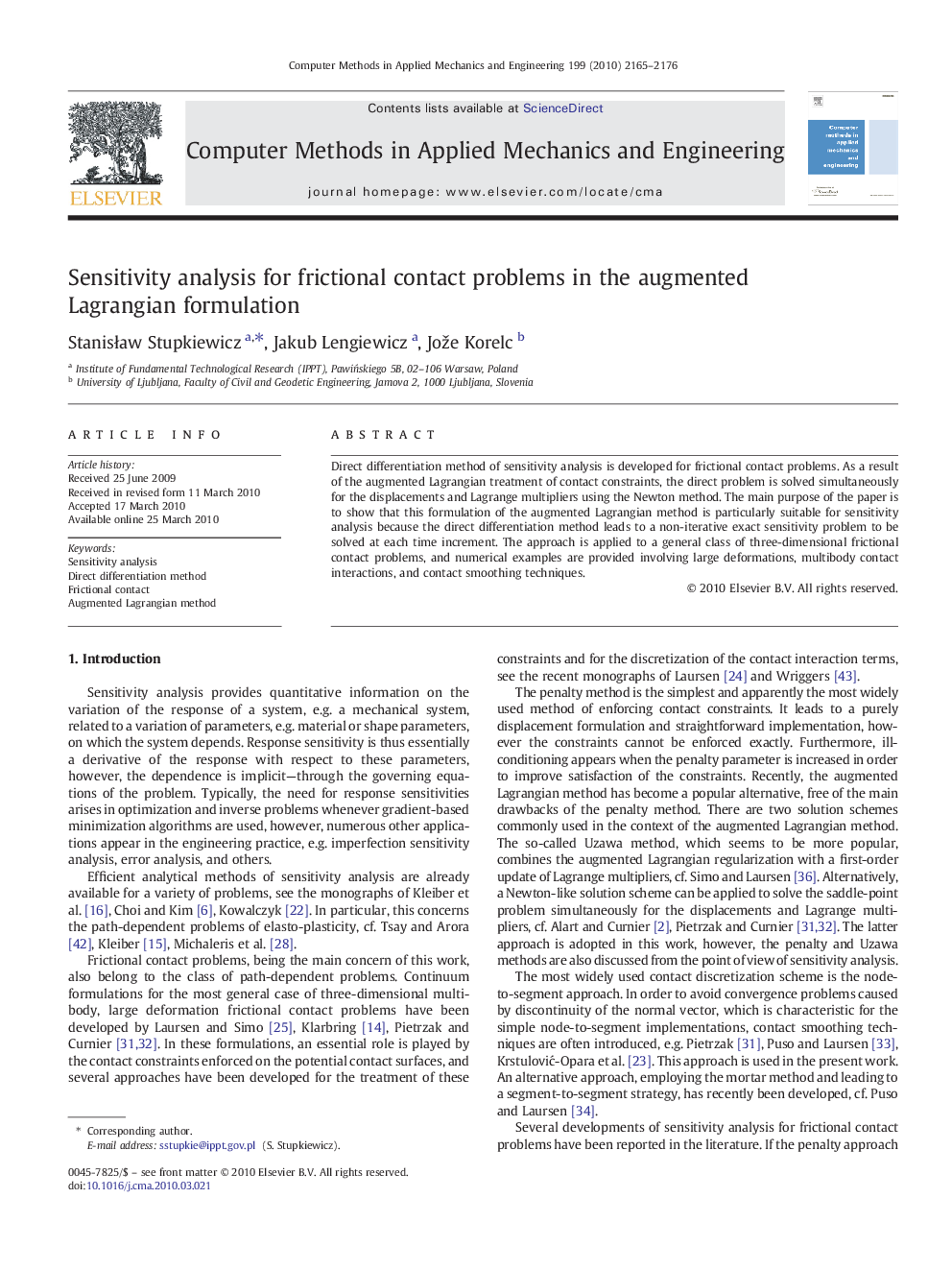 Sensitivity analysis for frictional contact problems in the augmented Lagrangian formulation