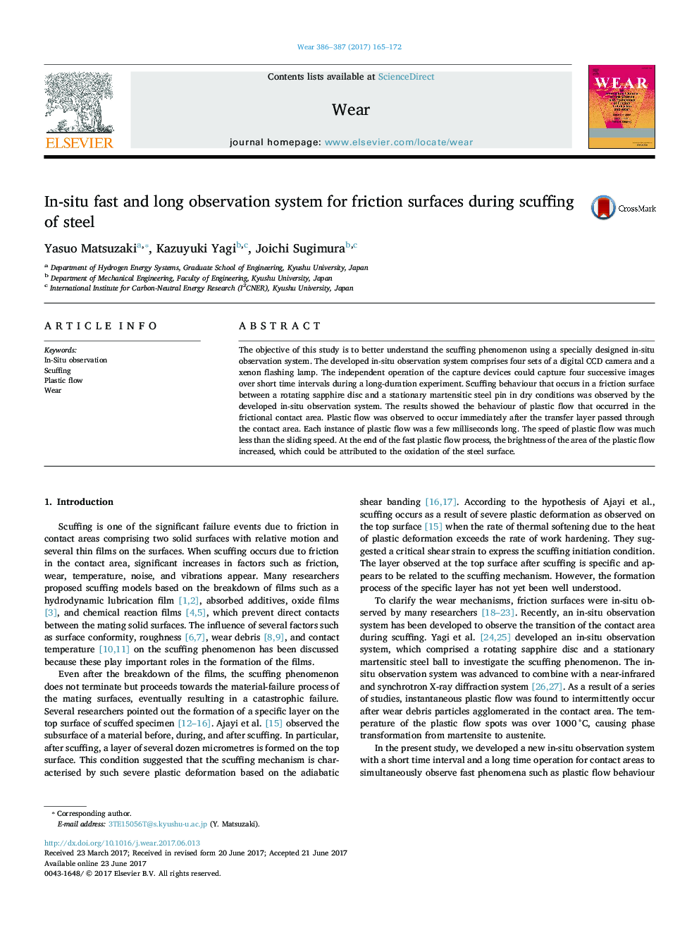 In-situ fast and long observation system for friction surfaces during scuffing of steel