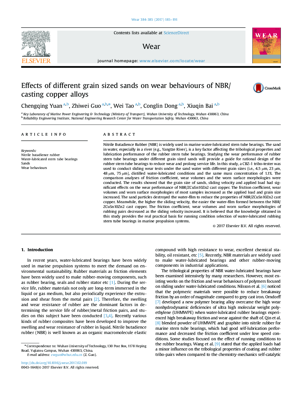 Effects of different grain sized sands on wear behaviours of NBR/casting copper alloys