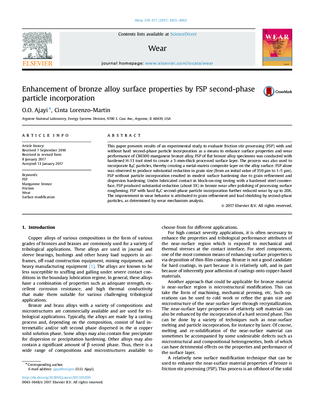 Enhancement of bronze alloy surface properties by FSP second-phase particle incorporation