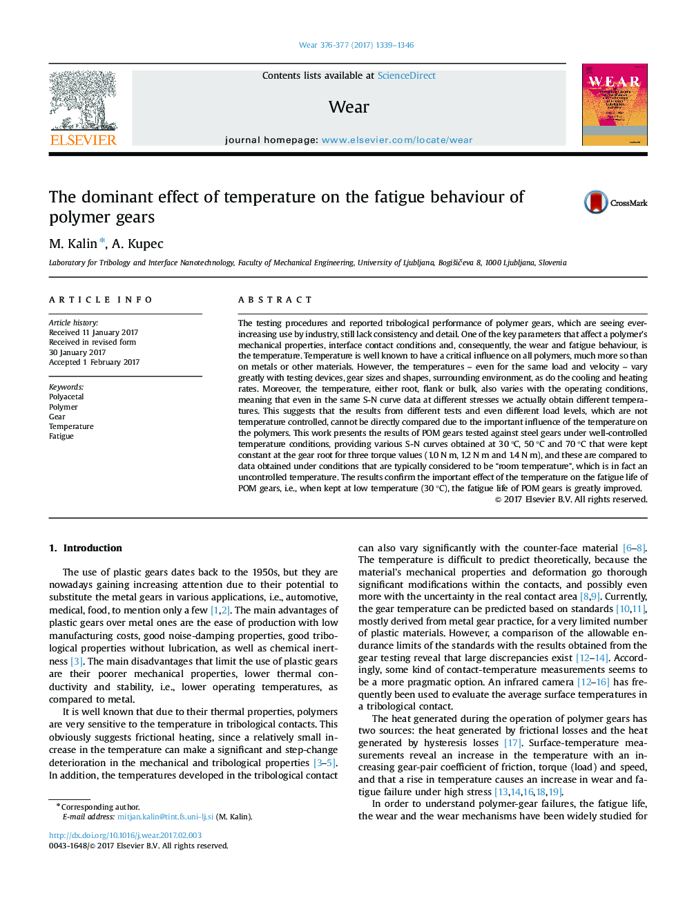 The dominant effect of temperature on the fatigue behaviour of polymer gears