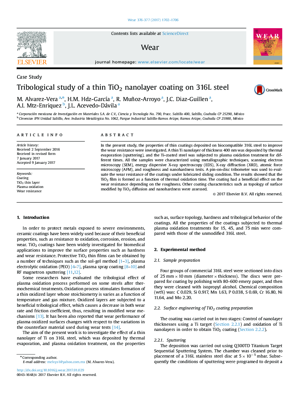 Tribological study of a thin TiO2 nanolayer coating on 316L steel