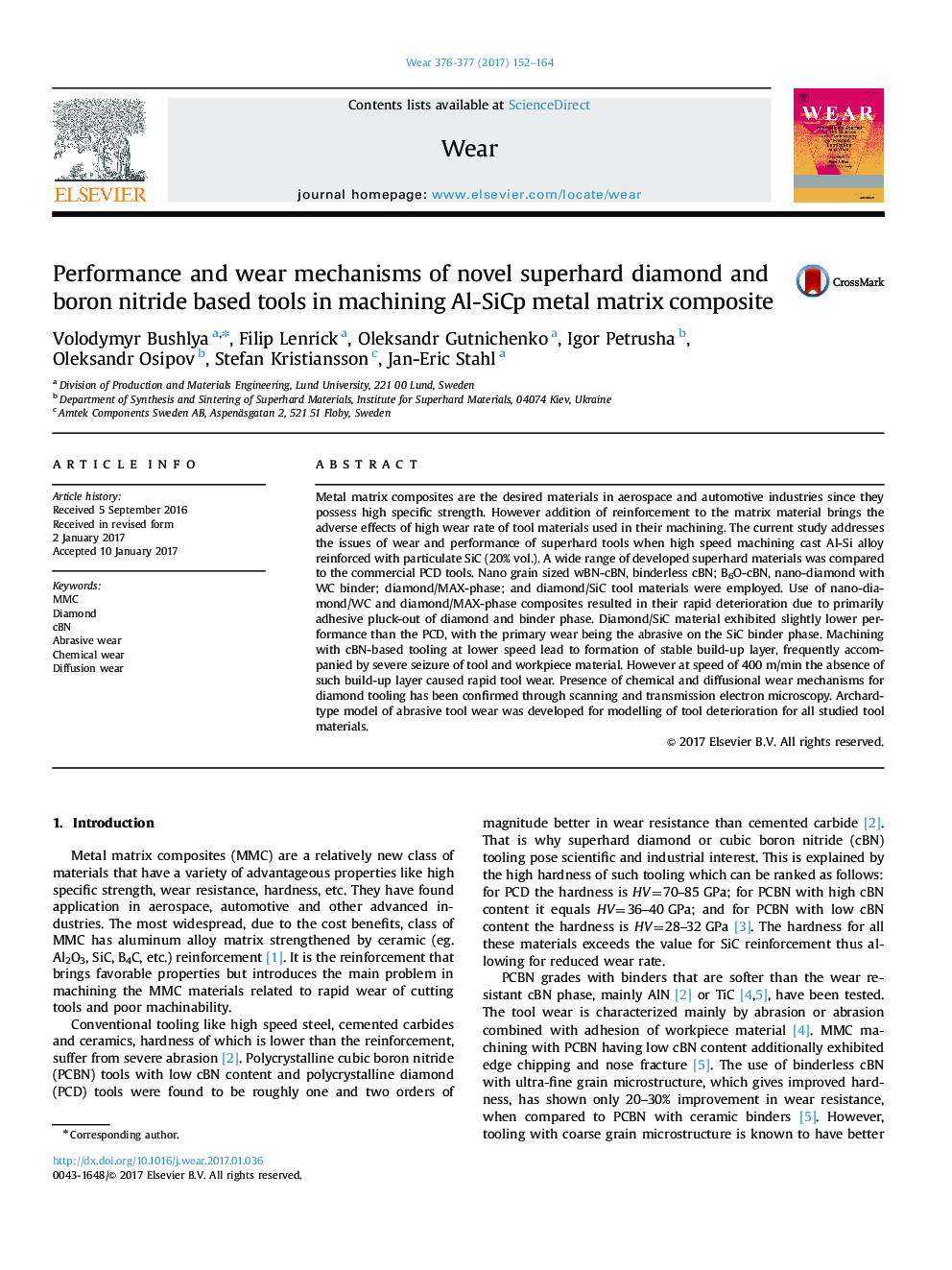 Performance and wear mechanisms of novel superhard diamond and boron nitride based tools in machining Al-SiCp metal matrix composite