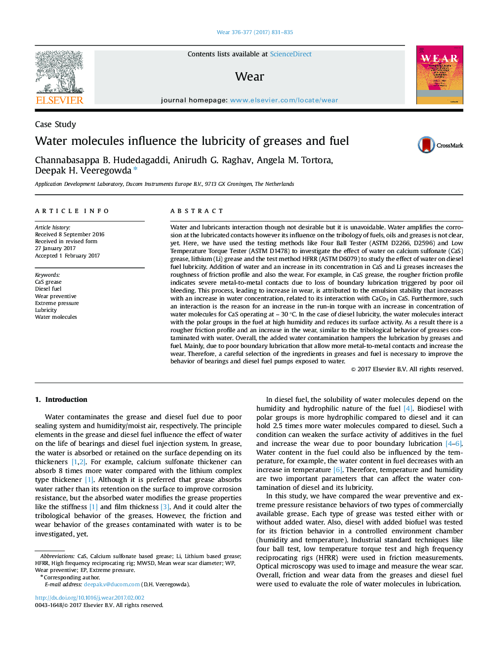 Water molecules influence the lubricity of greases and fuel