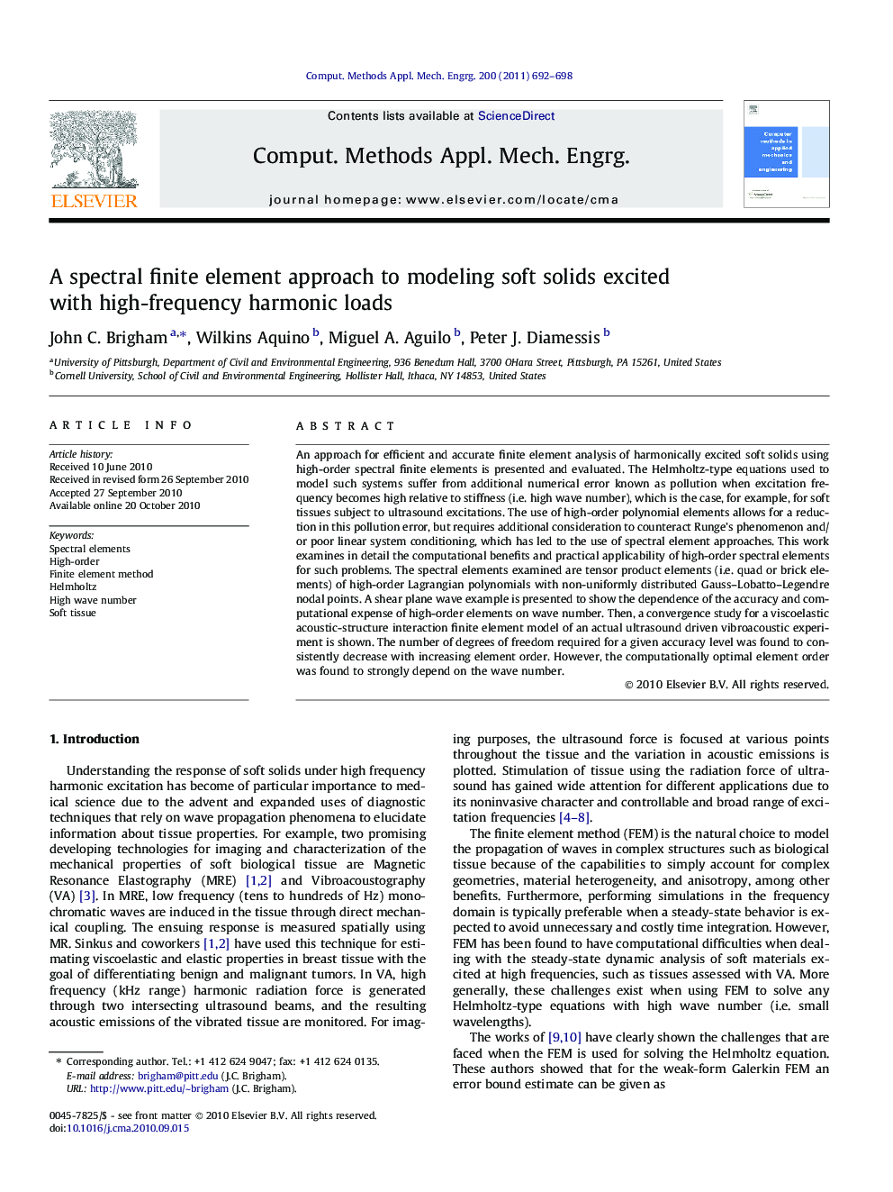 A spectral finite element approach to modeling soft solids excited with high-frequency harmonic loads