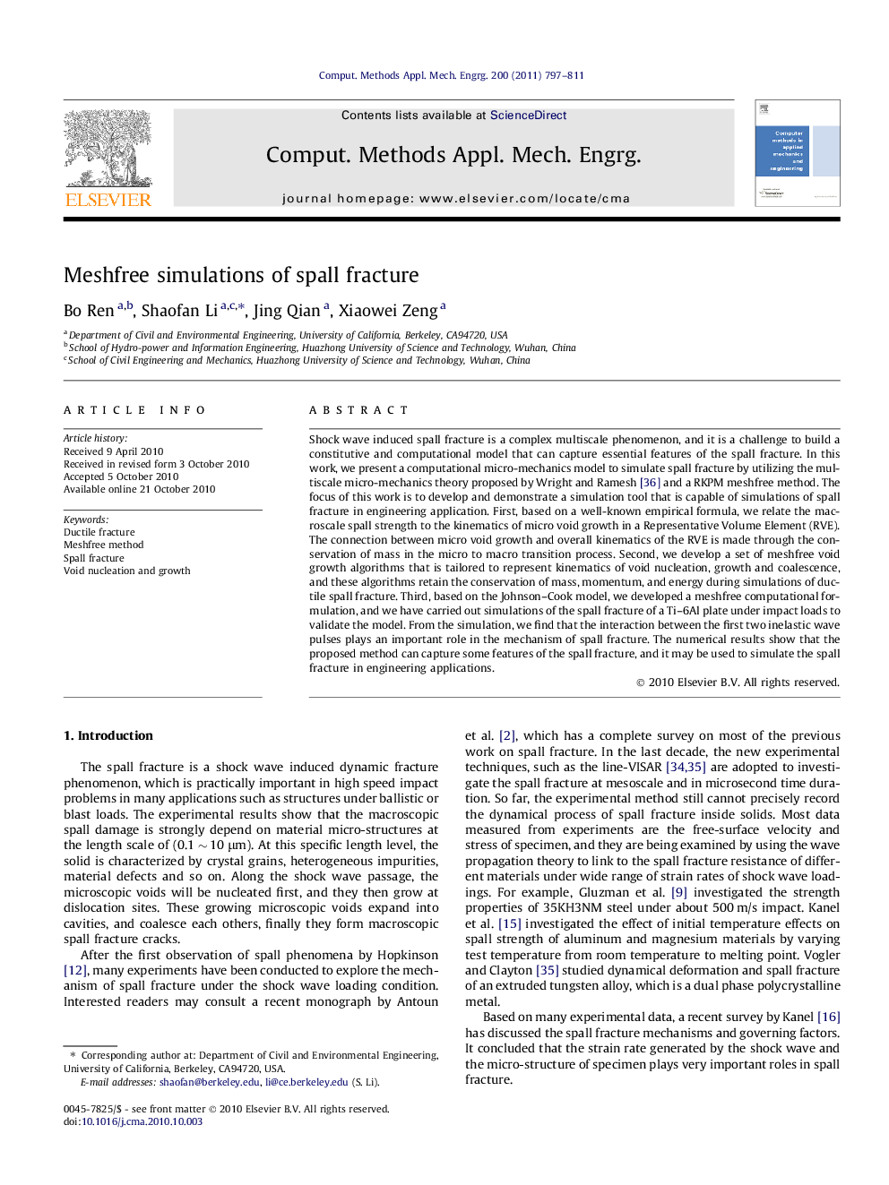 Meshfree simulations of spall fracture