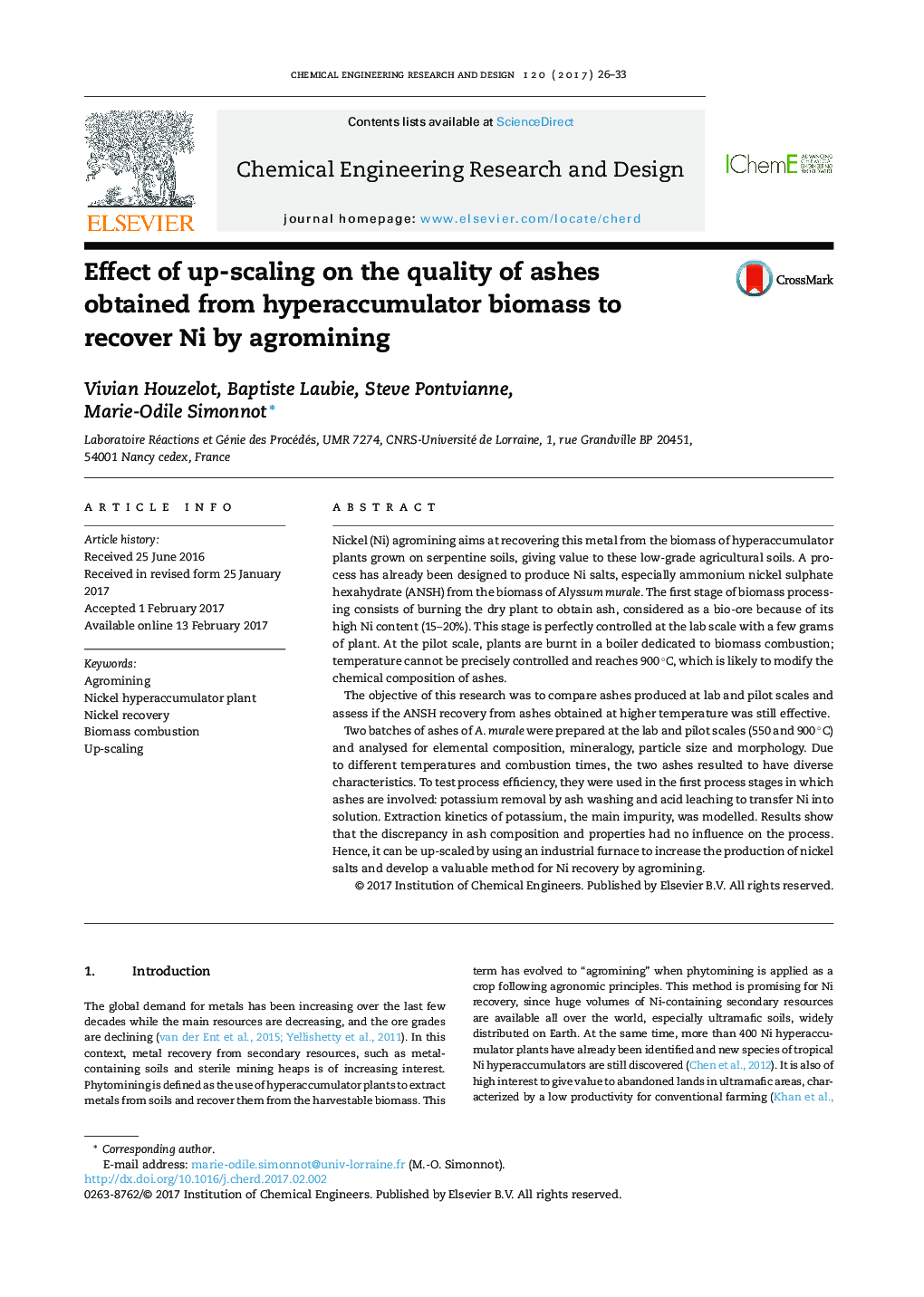 Effect of up-scaling on the quality of ashes obtained from hyperaccumulator biomass to recover Ni by agromining