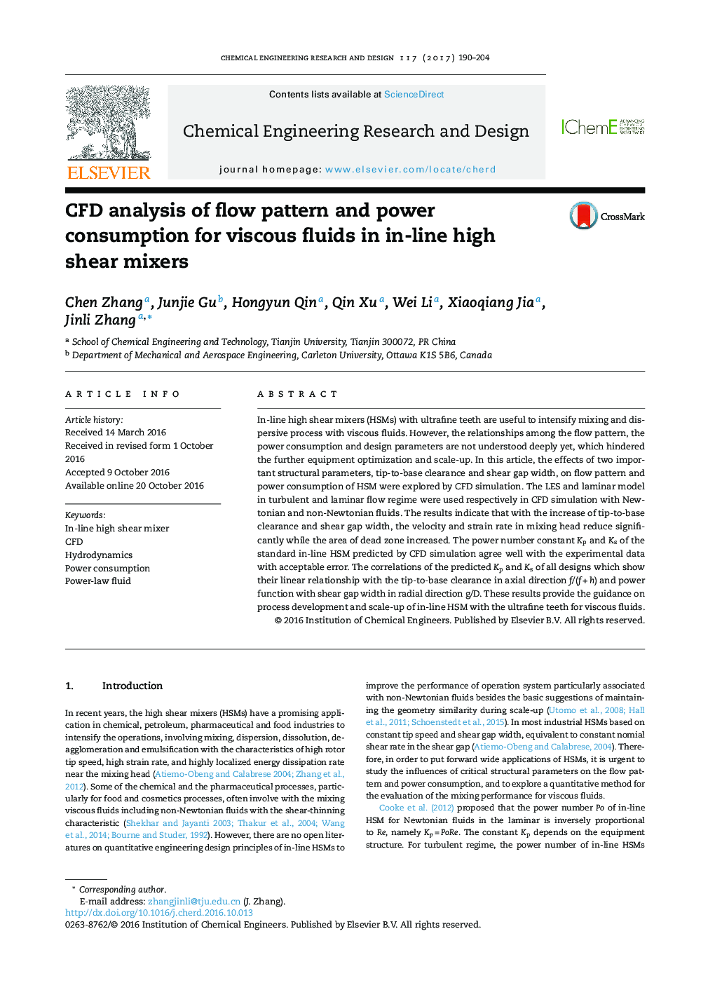 CFD analysis of flow pattern and power consumption for viscous fluids in in-line high shear mixers