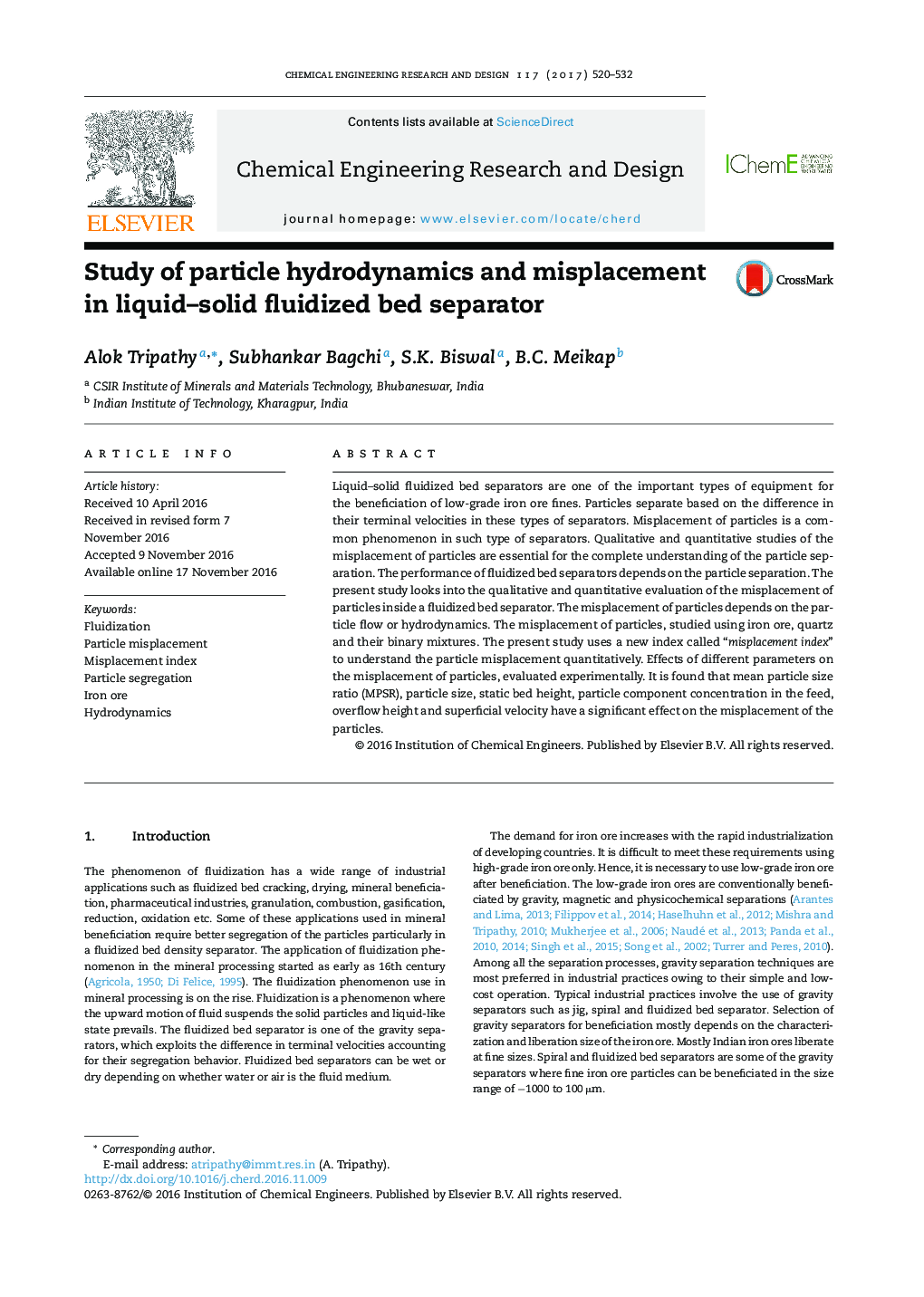 Study of particle hydrodynamics and misplacement in liquid-solid fluidized bed separator