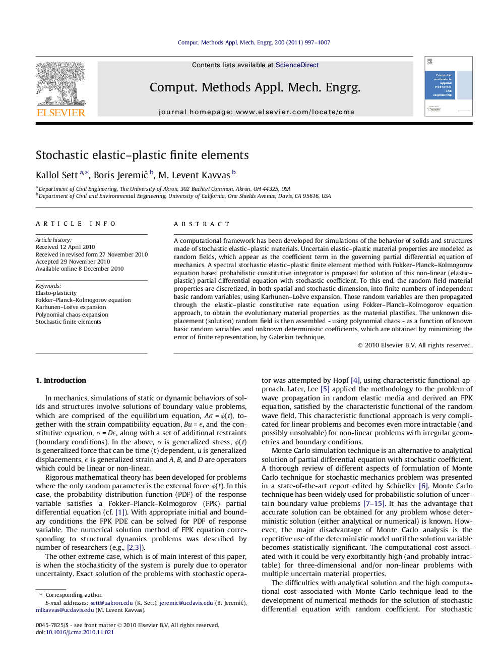 Stochastic elastic–plastic finite elements