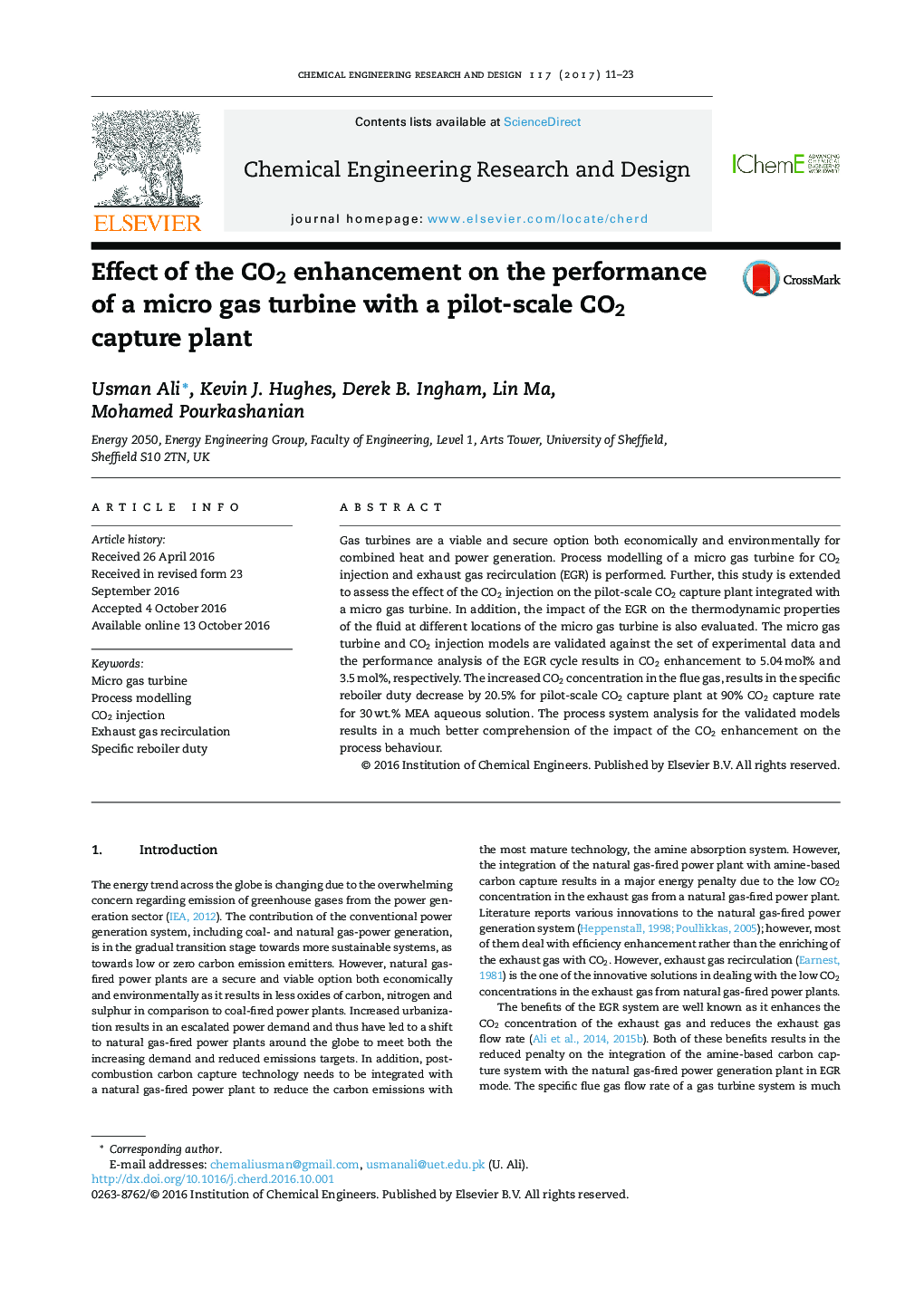 عکس صفحه اول مقاله: Effect of the CO2 enhancement on the performance of a micro gas turbine with a pilot-scale CO2 capture plant Effect of the CO2 enhancement on the performance of a micro gas turbine with a pilot-scale CO2 capture plant