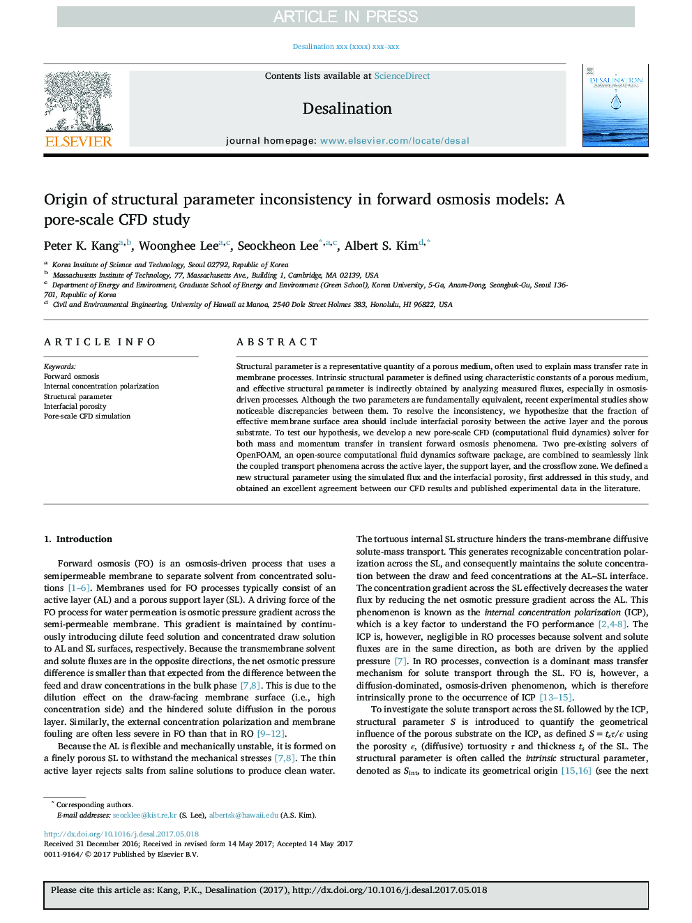 Origin of structural parameter inconsistency in forward osmosis models: A pore-scale CFD study