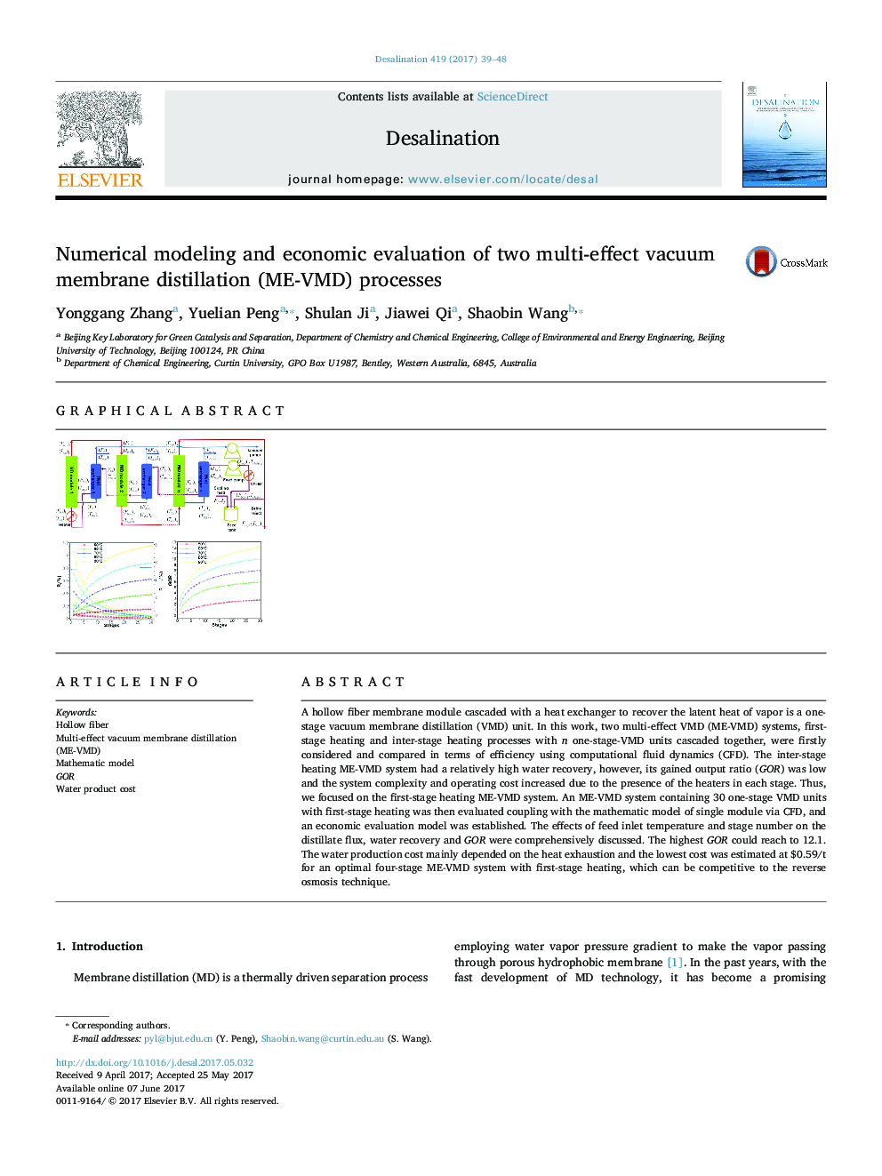 Numerical modeling and economic evaluation of two multi-effect vacuum membrane distillation (ME-VMD) processes