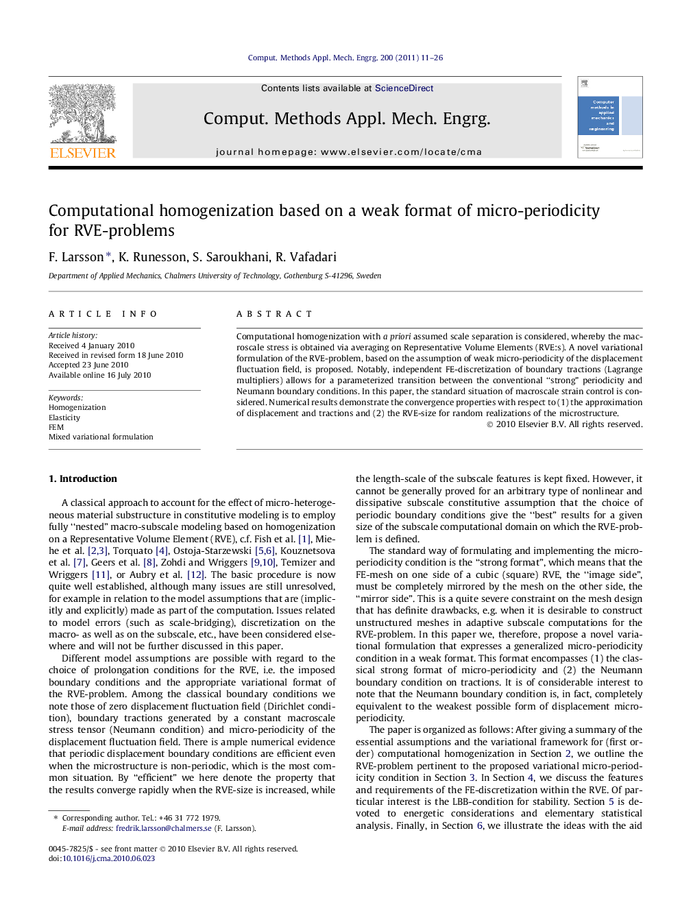 Computational homogenization based on a weak format of micro-periodicity for RVE-problems