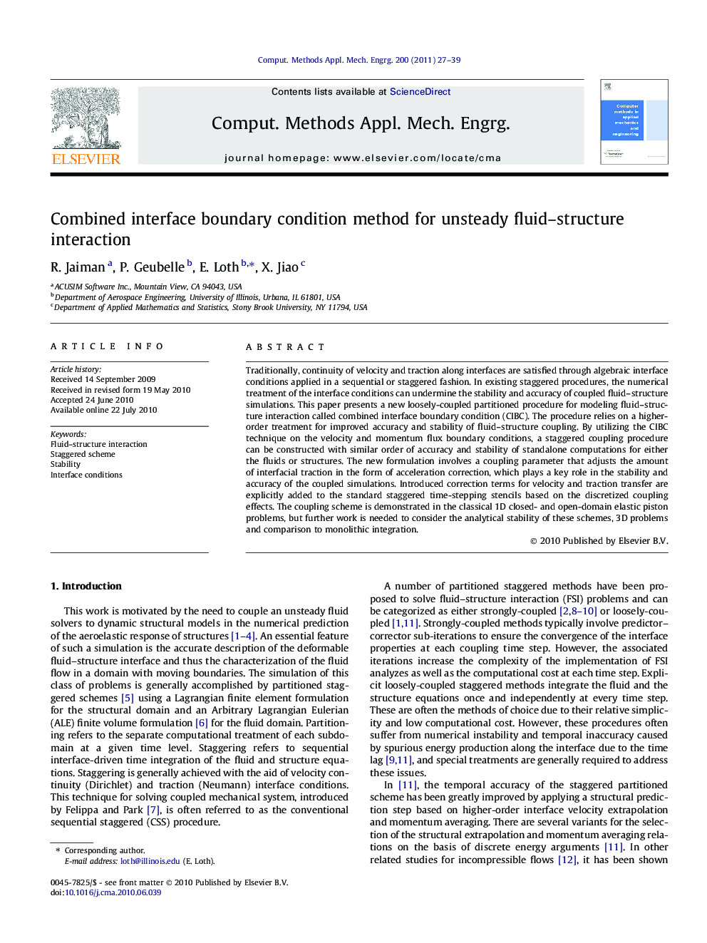 عکس صفحه اول مقاله: Combined interface boundary condition method for unsteady fluid–structure interaction Combined interface boundary condition method for unsteady fluid–structure interaction