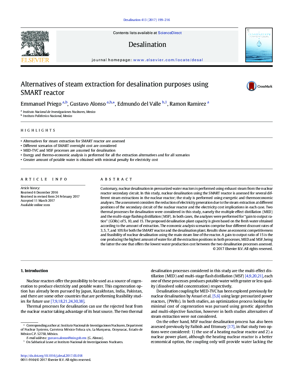 Alternatives of steam extraction for desalination purposes using SMART reactor