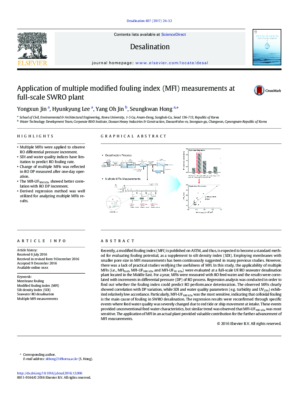 Application of multiple modified fouling index (MFI) measurements at full-scale SWRO plant