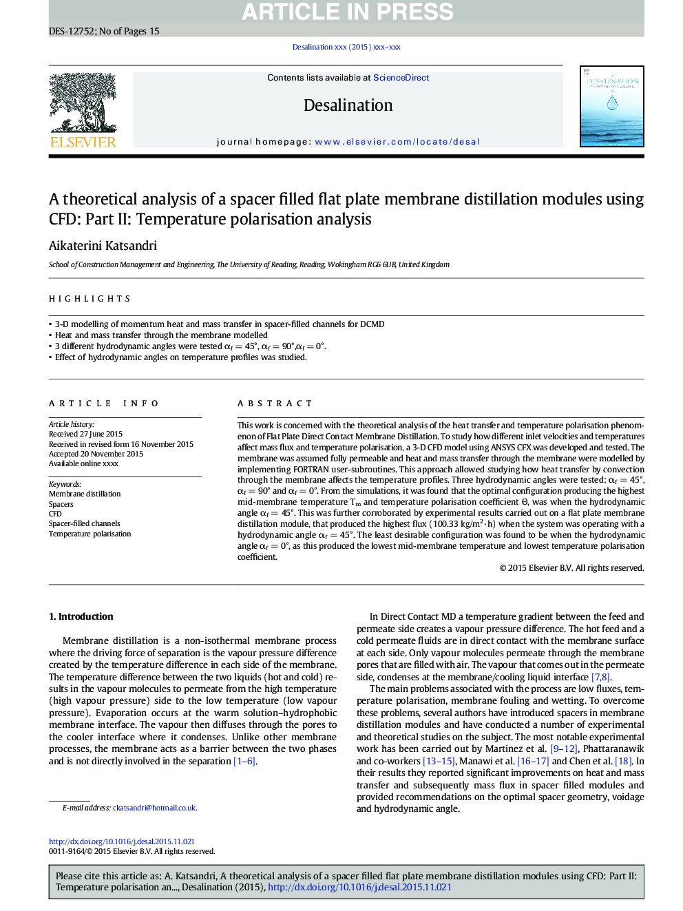 A theoretical analysis of a spacer filled flat plate membrane distillation modules using CFD: Part II: Temperature polarisation analysis