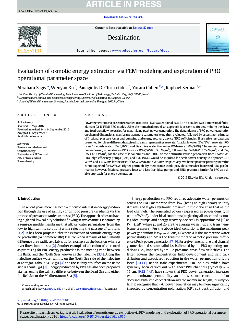 Evaluation of osmotic energy extraction via FEM modeling and exploration of PRO operational parameter space