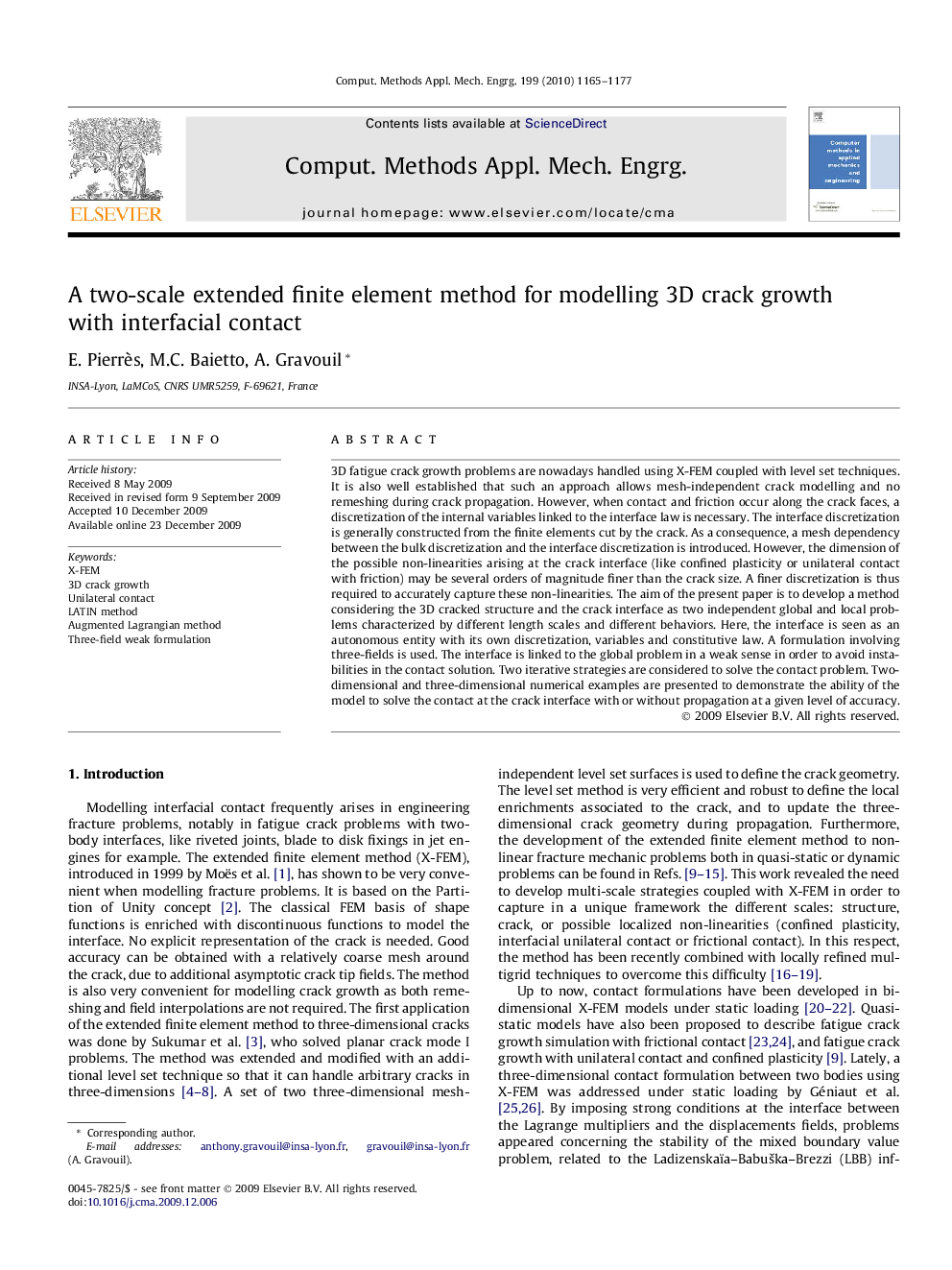 A two-scale extended finite element method for modelling 3D crack growth with interfacial contact