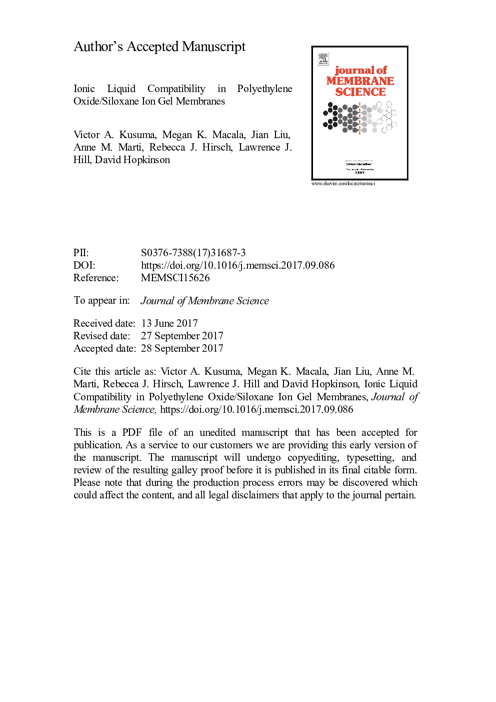 Ionic liquid compatibility in polyethylene oxide/siloxane ion gel membranes