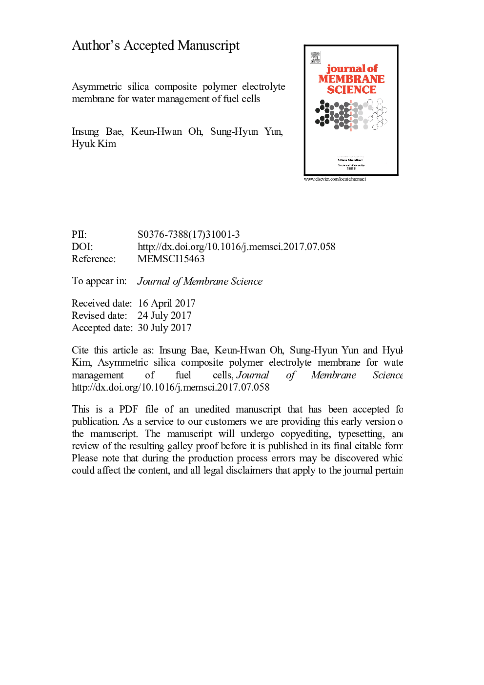 Asymmetric silica composite polymer electrolyte membrane for water management of fuel cells