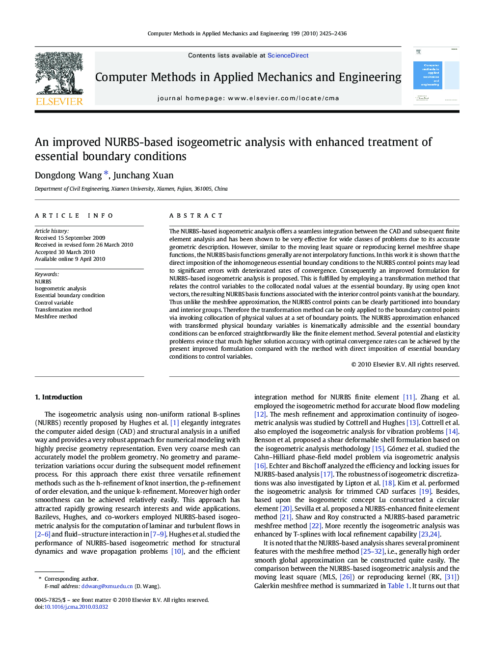 An improved NURBS-based isogeometric analysis with enhanced treatment of essential boundary conditions