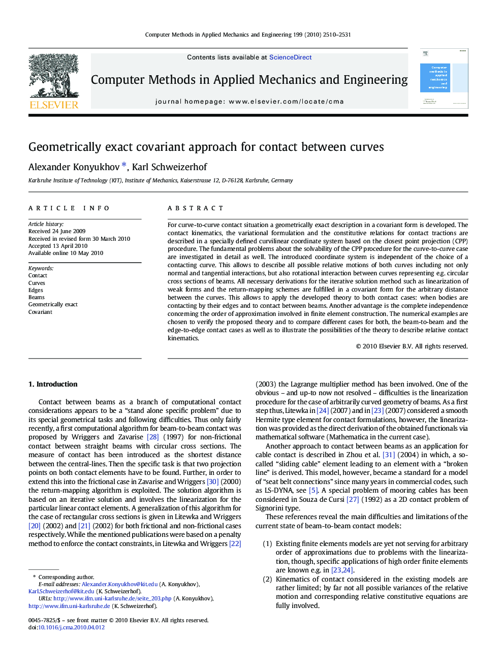 Geometrically exact covariant approach for contact between curves