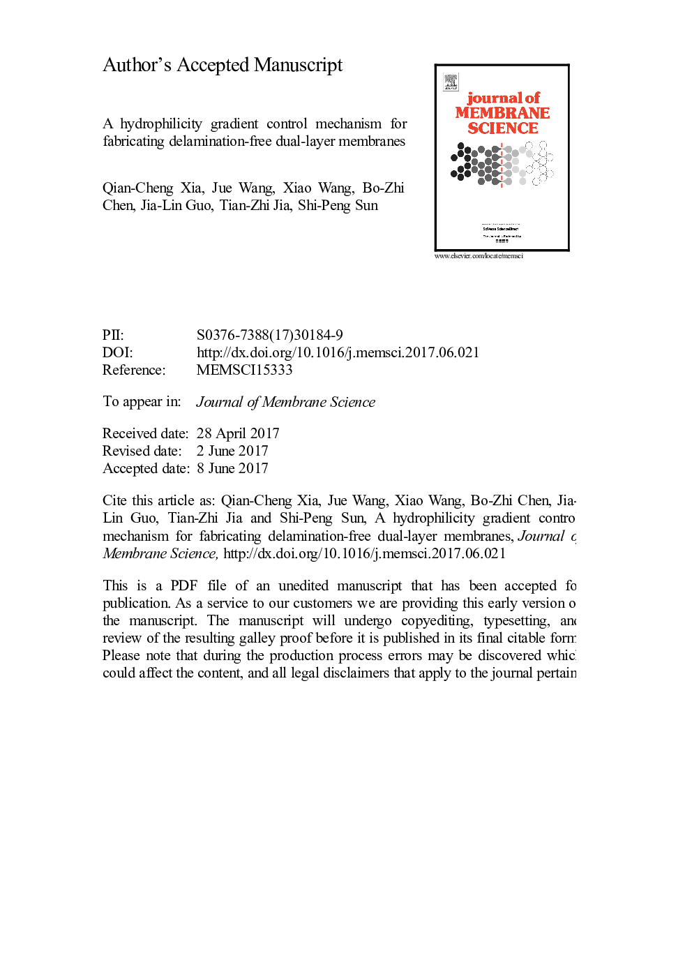 A hydrophilicity gradient control mechanism for fabricating delamination-free dual-layer membranes