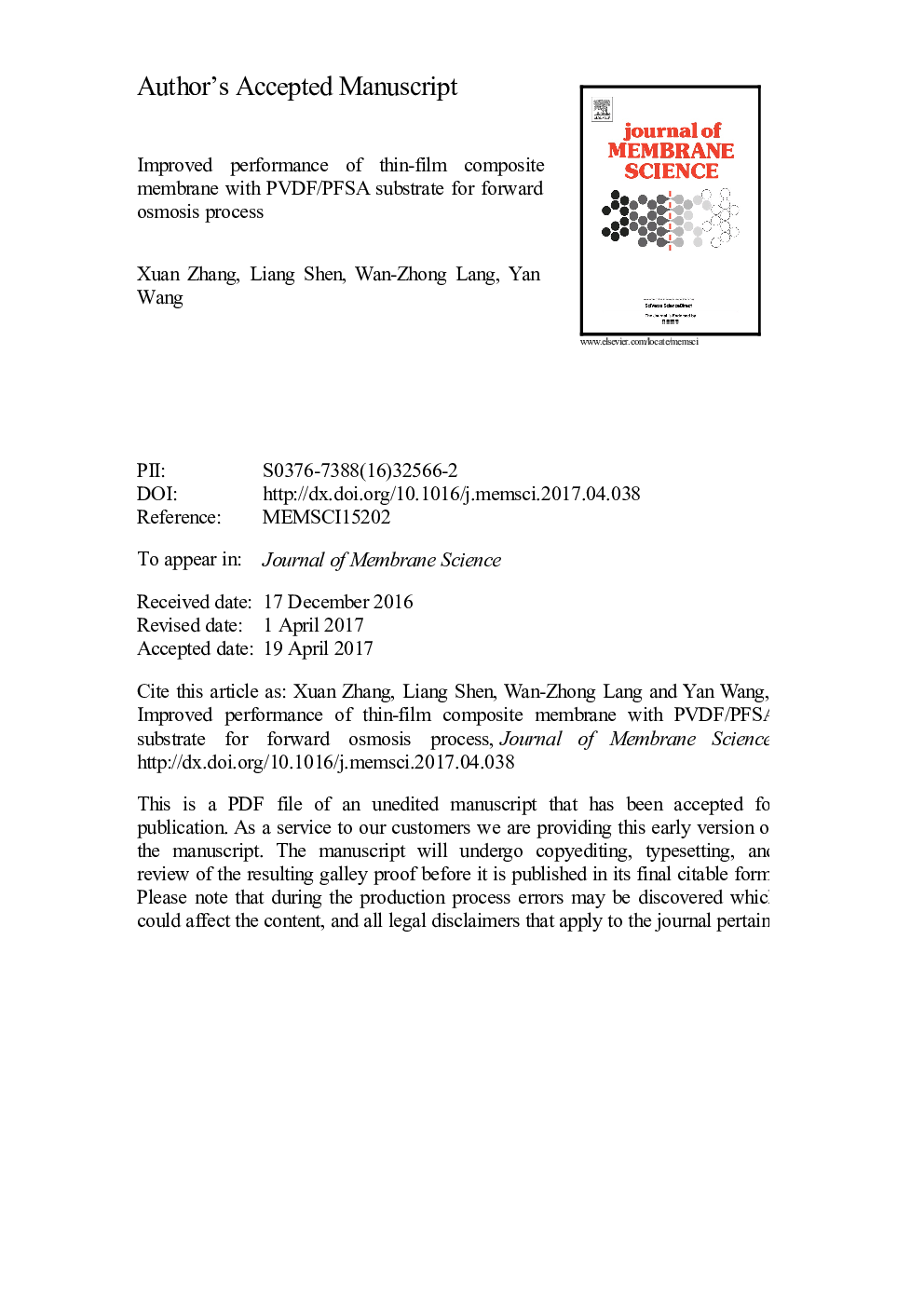 Improved performance of thin-film composite membrane with PVDF/PFSA substrate for forward osmosis process