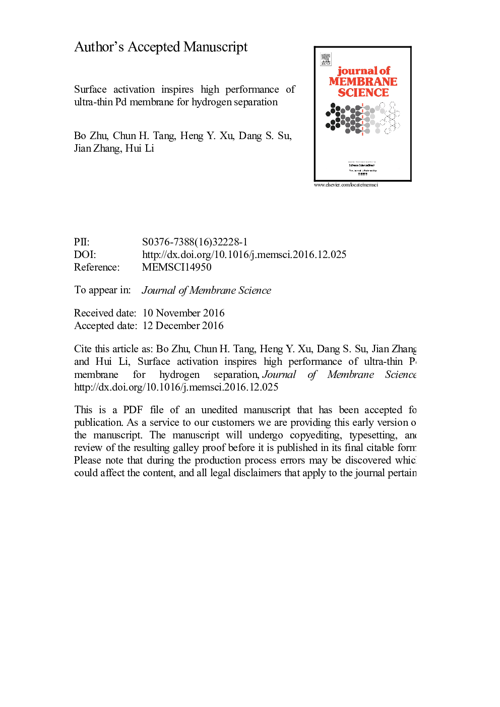 Surface activation inspires high performance of ultra-thin Pd membrane for hydrogen separation