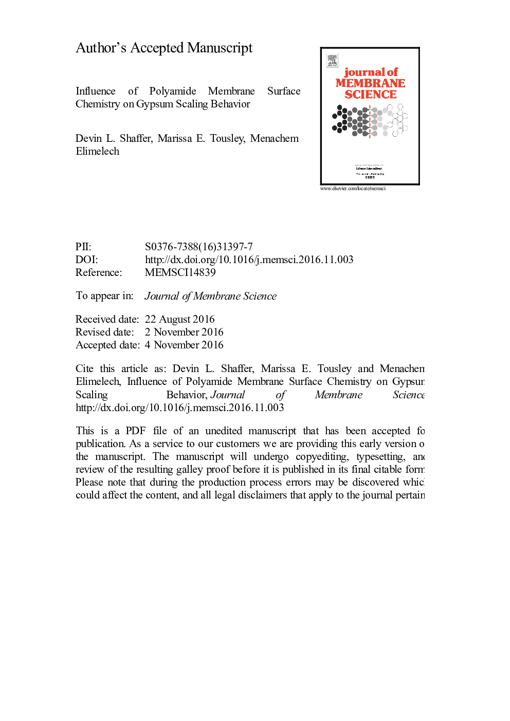 Influence of polyamide membrane surface chemistry on gypsum scaling behavior