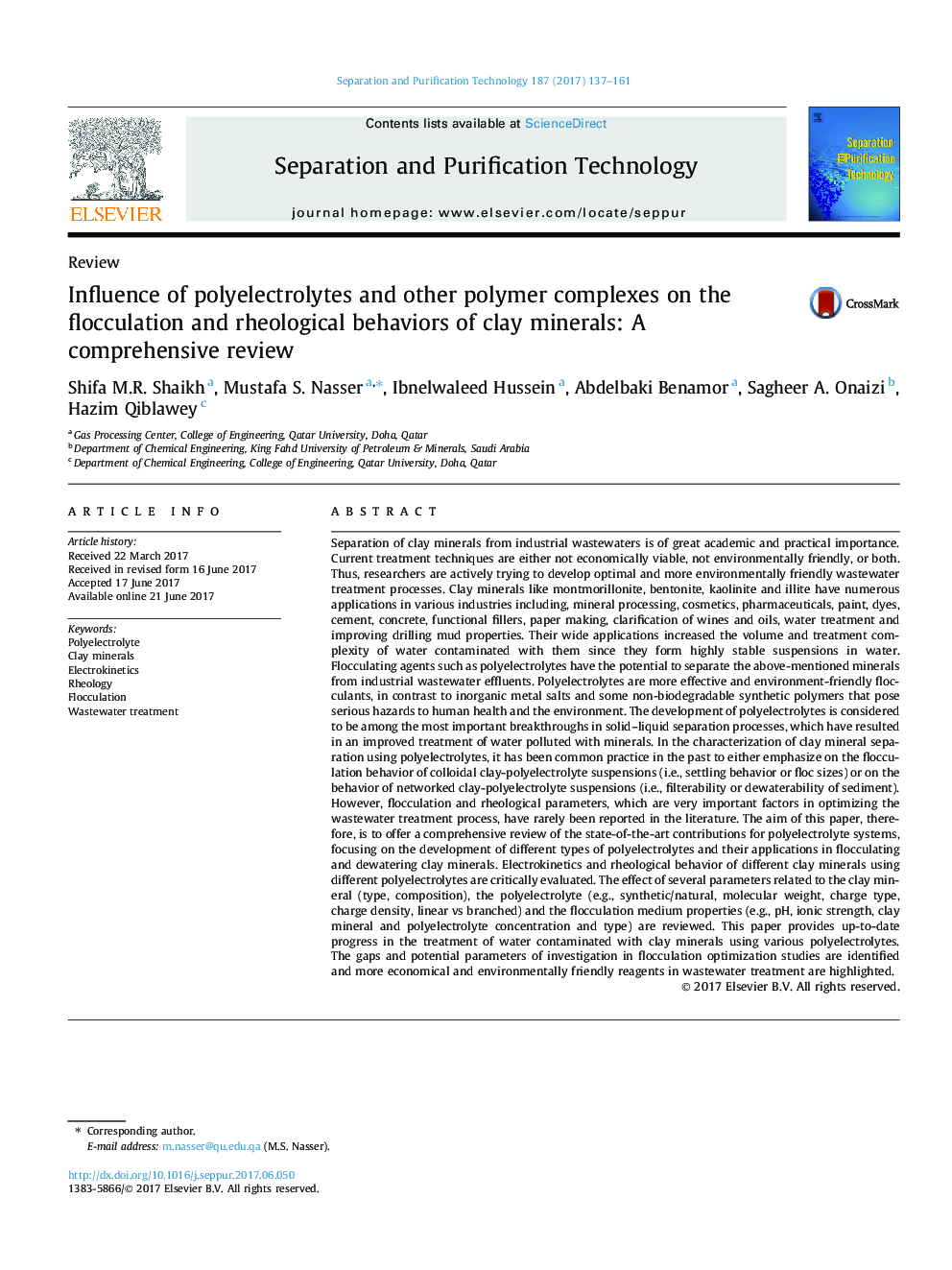 Influence of polyelectrolytes and other polymer complexes on the flocculation and rheological behaviors of clay minerals: A comprehensive review