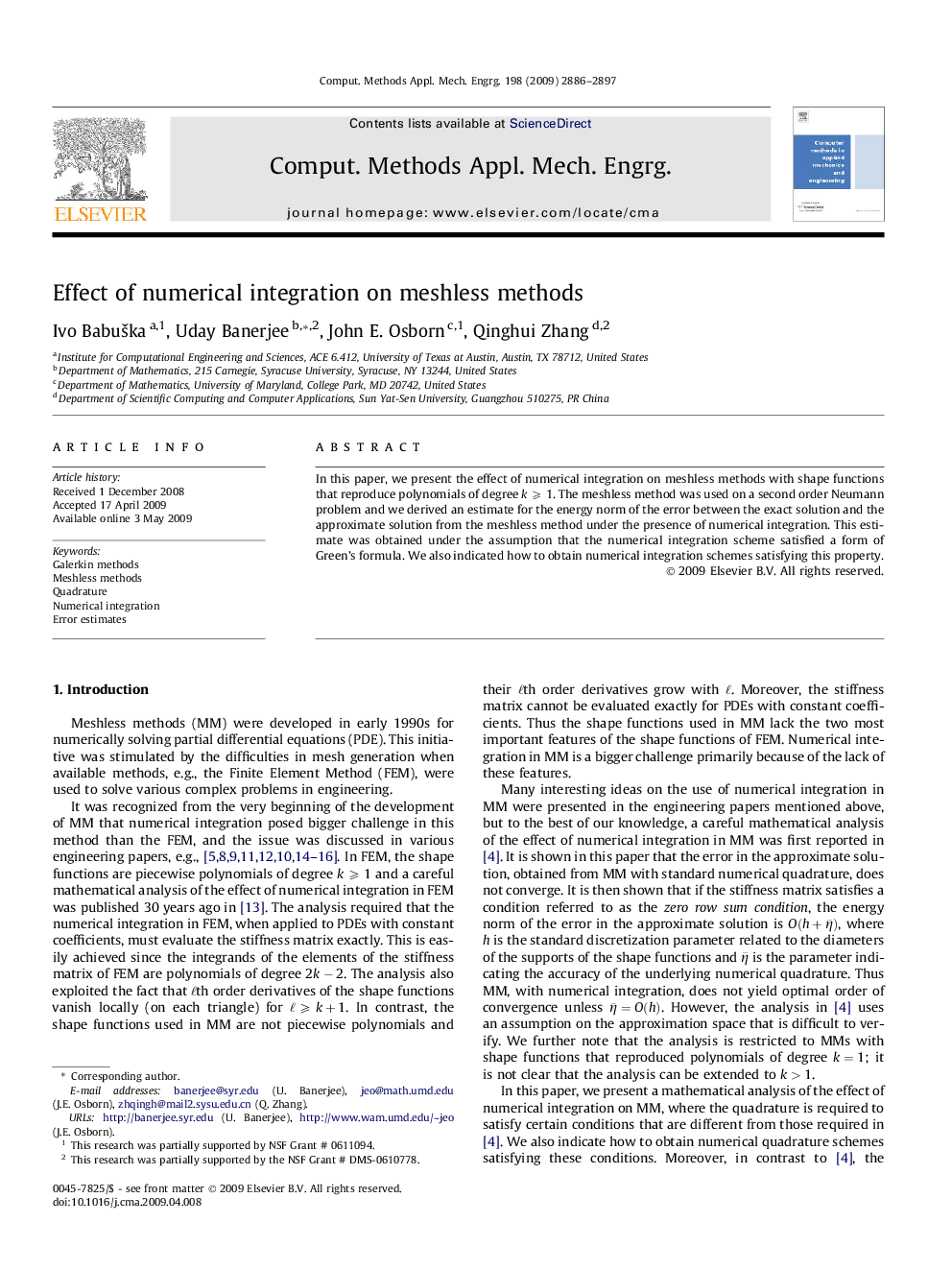 Effect of numerical integration on meshless methods