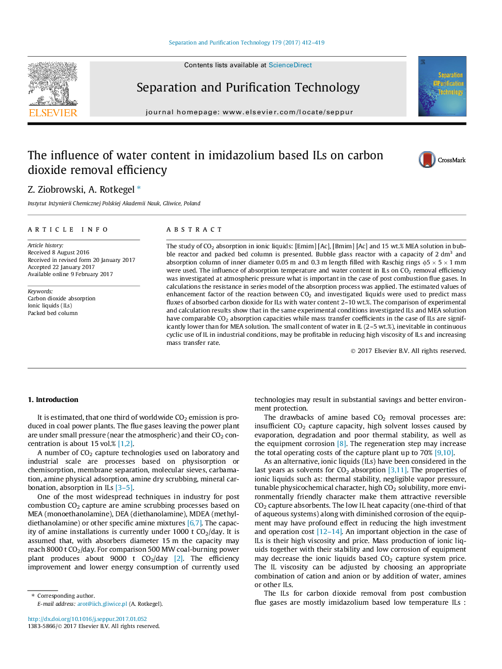 The influence of water content in imidazolium based ILs on carbon dioxide removal efficiency