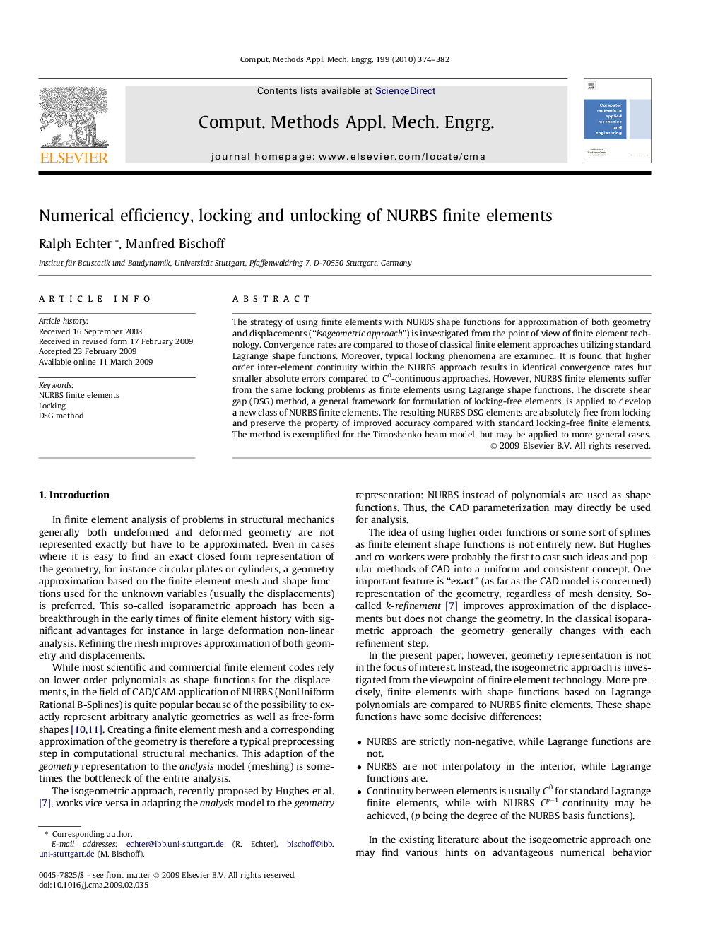 Numerical efficiency, locking and unlocking of NURBS finite elements