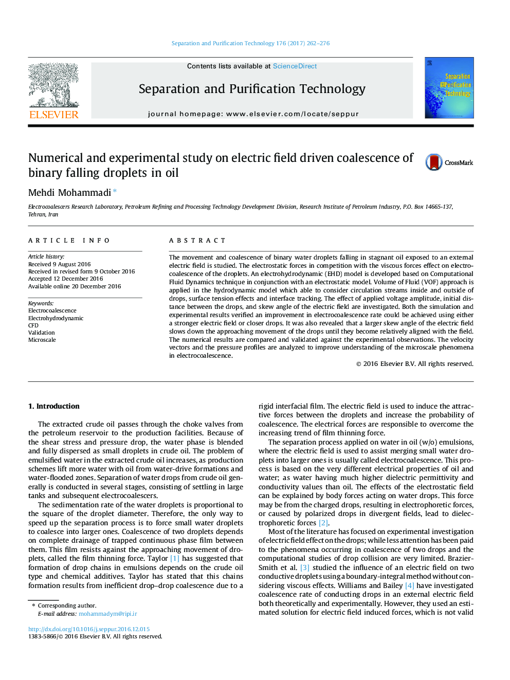 Numerical and experimental study on electric field driven coalescence of binary falling droplets in oil