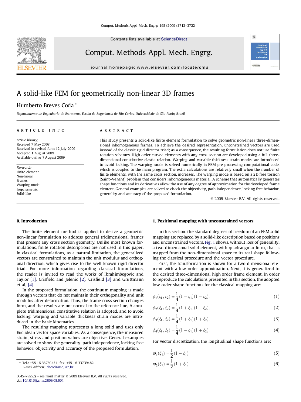 A solid-like FEM for geometrically non-linear 3D frames