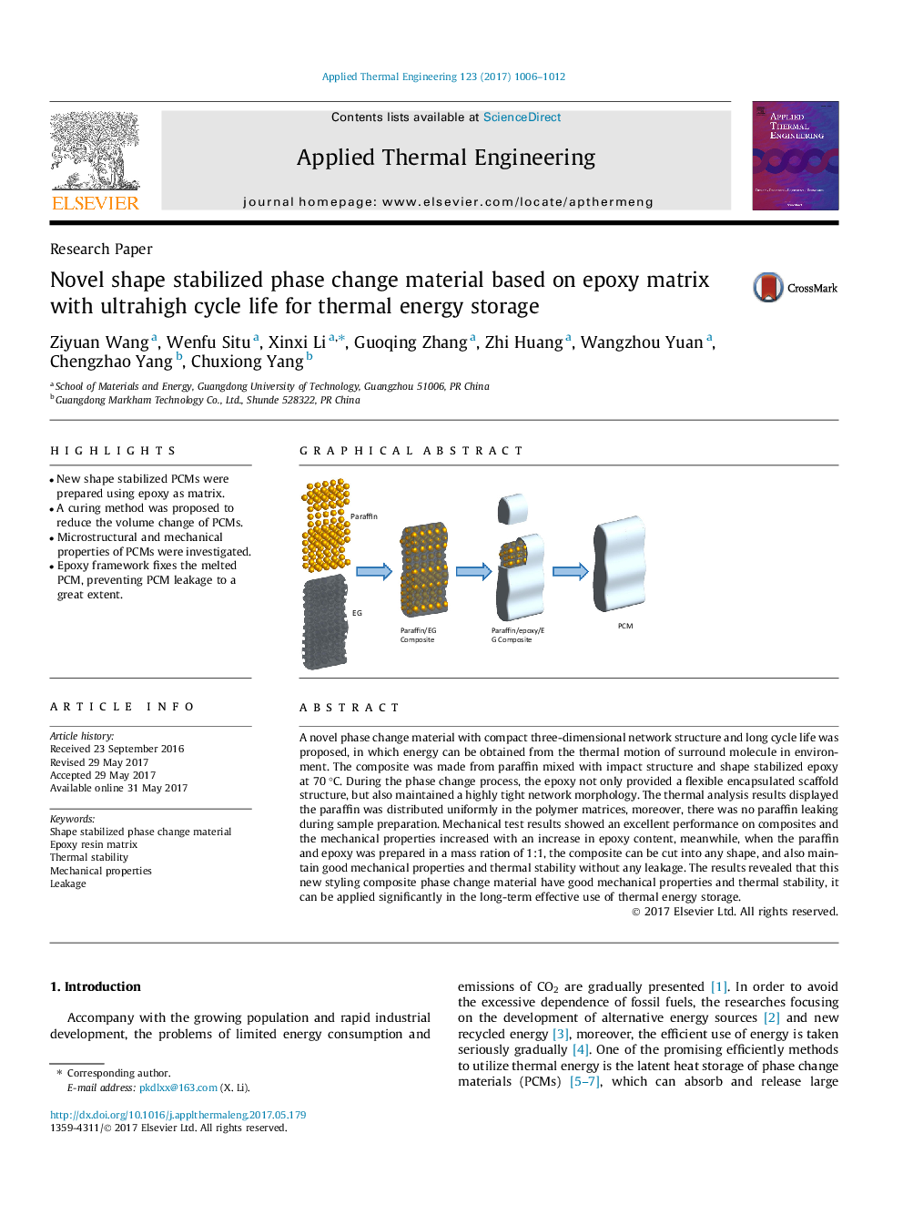 Novel shape stabilized phase change material based on epoxy matrix with ultrahigh cycle life for thermal energy storage