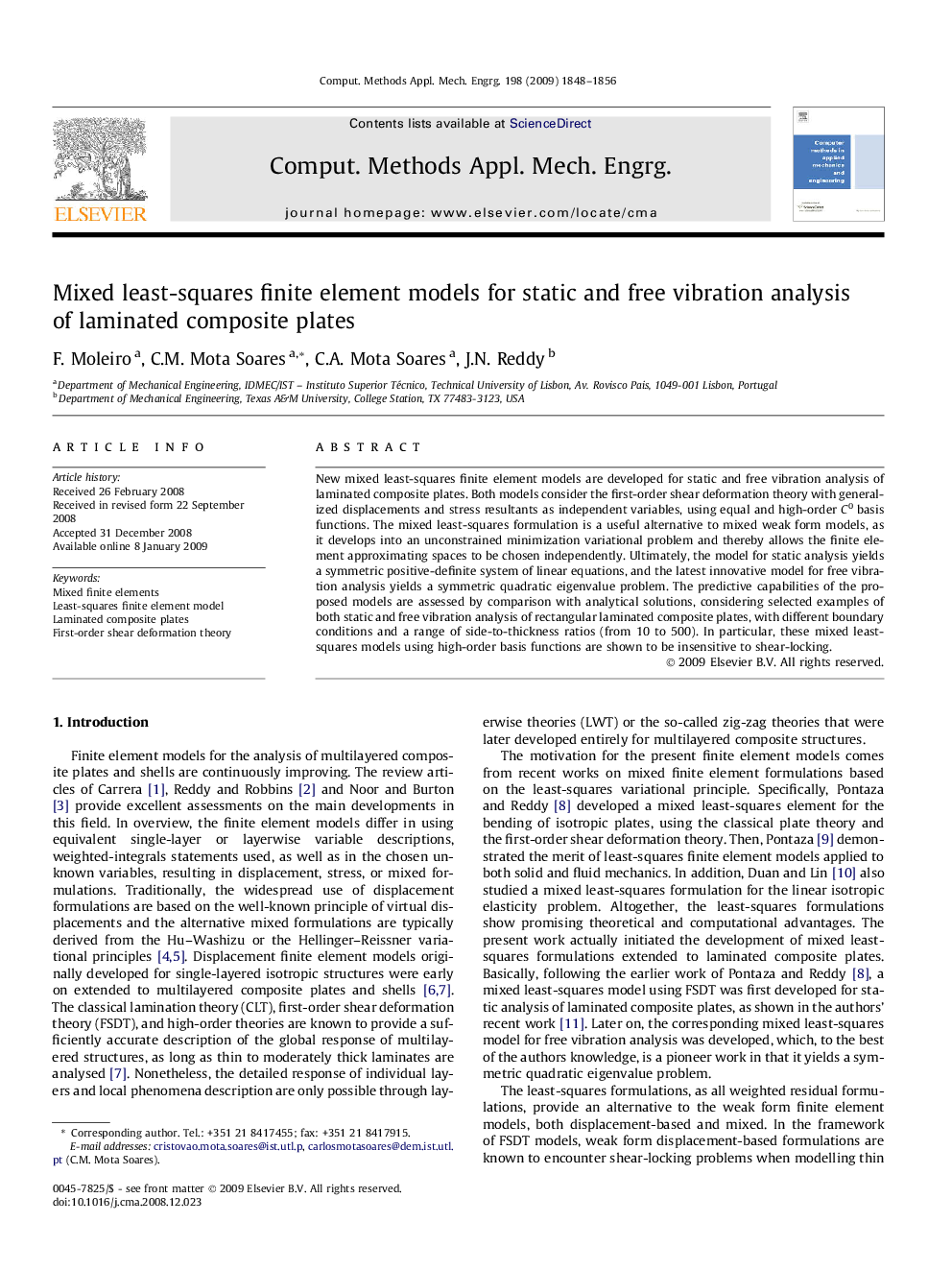 Mixed least-squares finite element models for static and free vibration analysis of laminated composite plates