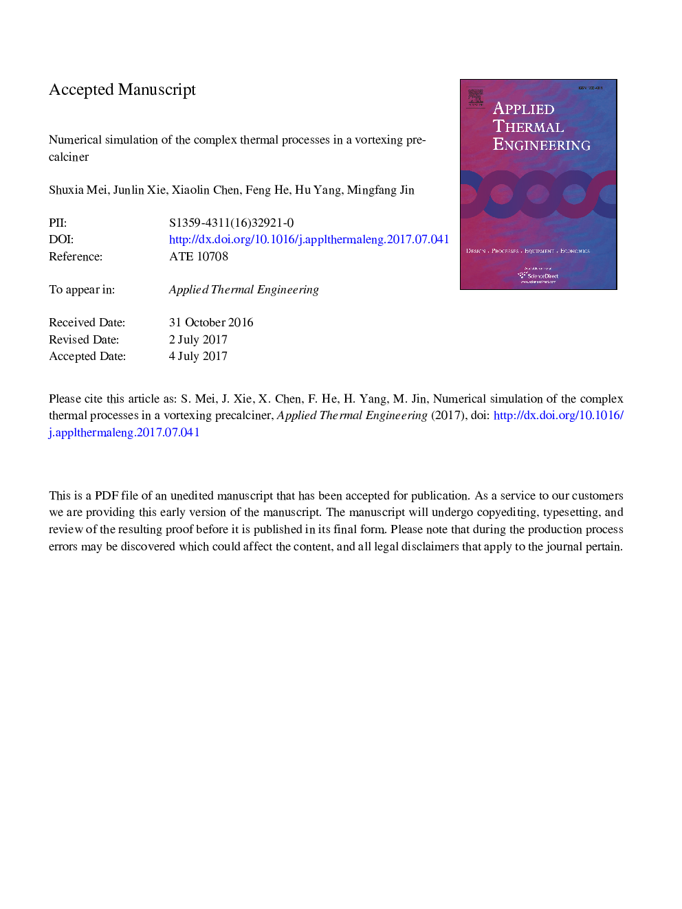 Numerical simulation of the complex thermal processes in a vortexing precalciner