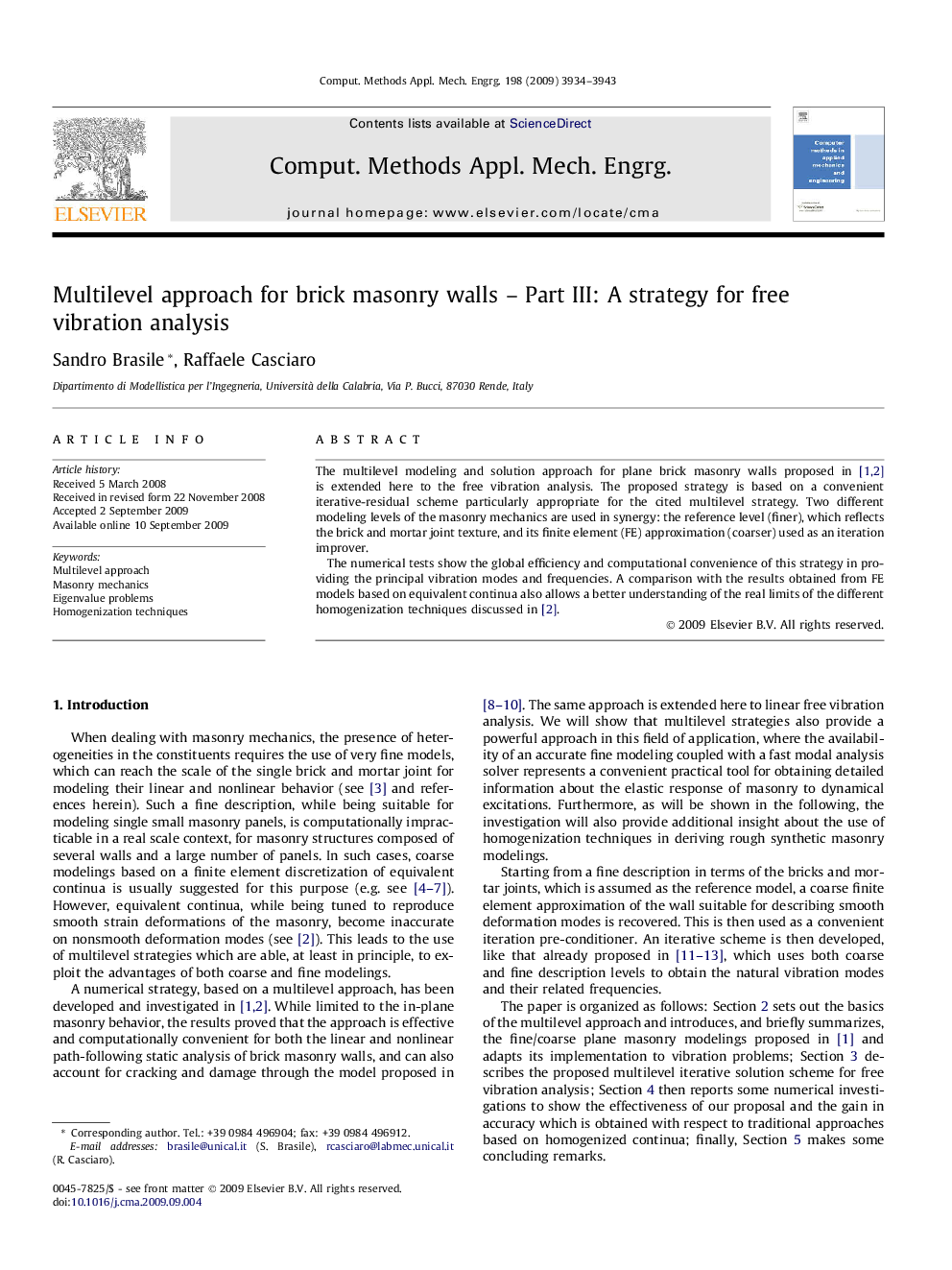 Multilevel approach for brick masonry walls – Part III: A strategy for free vibration analysis