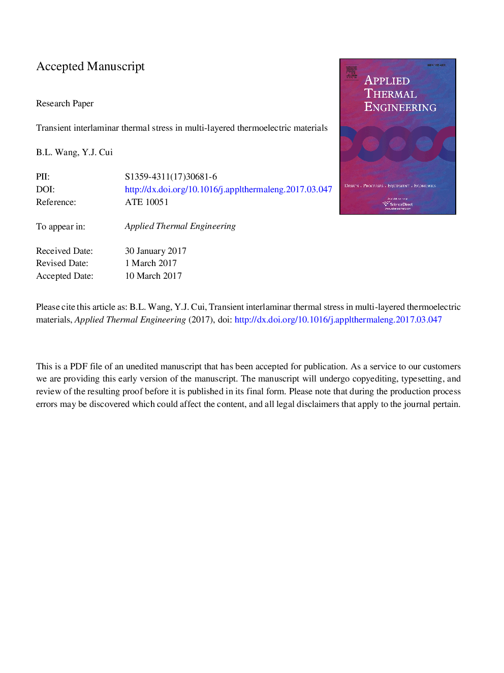 Transient interlaminar thermal stress in multi-layered thermoelectric materials