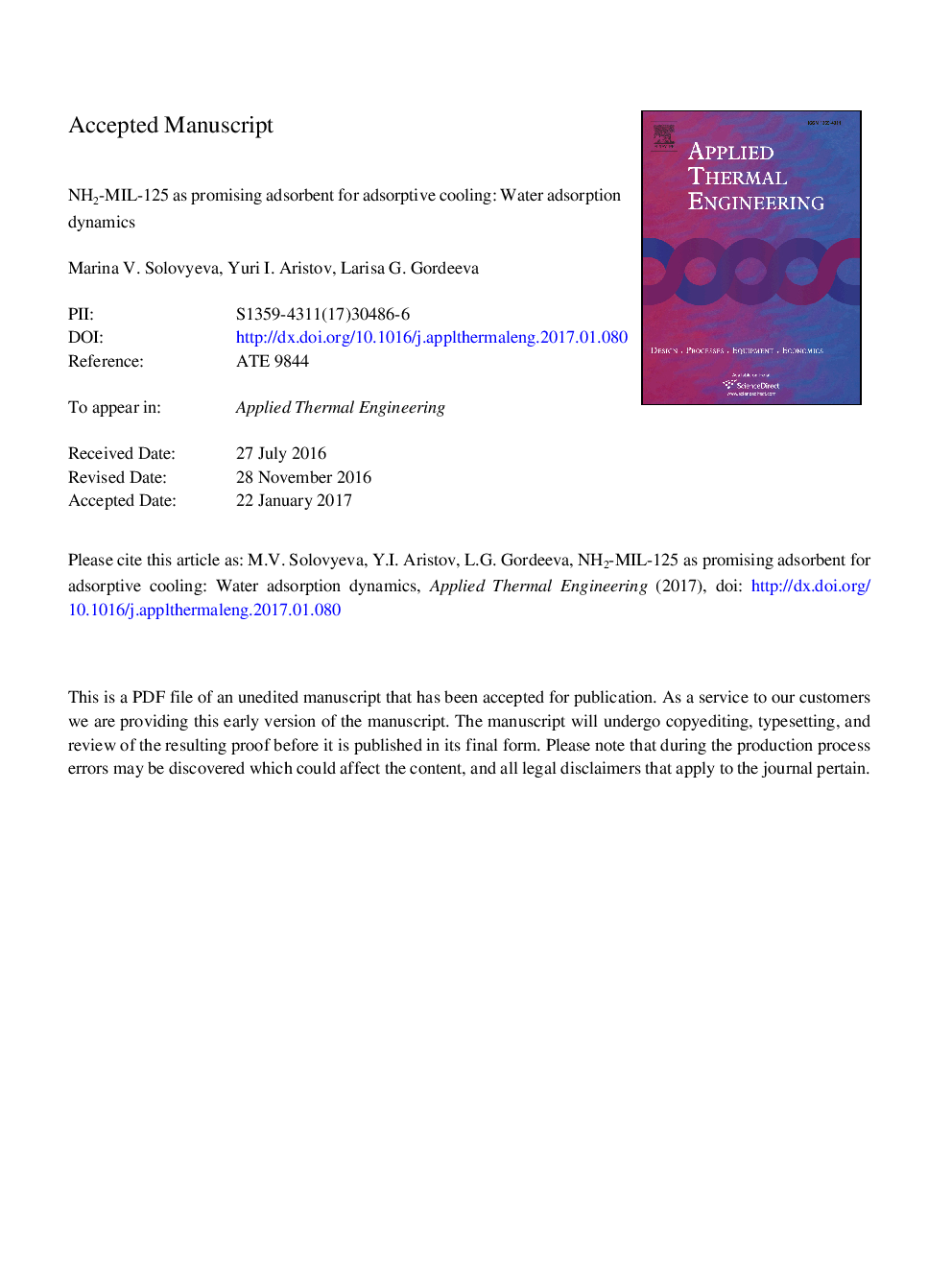 NH2-MIL-125 as promising adsorbent for adsorptive cooling: Water adsorption dynamics