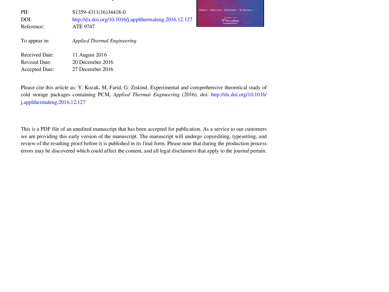 Experimental and comprehensive theoretical study of cold storage packages containing PCM